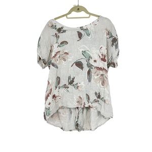 Terzo Millenio linen floral print high low short sleeve top